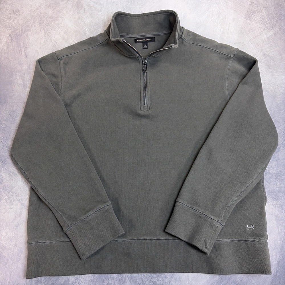 Banana Republic Mens XL Quarter Zip Pullover Sweatshirt Gray Mock Neck